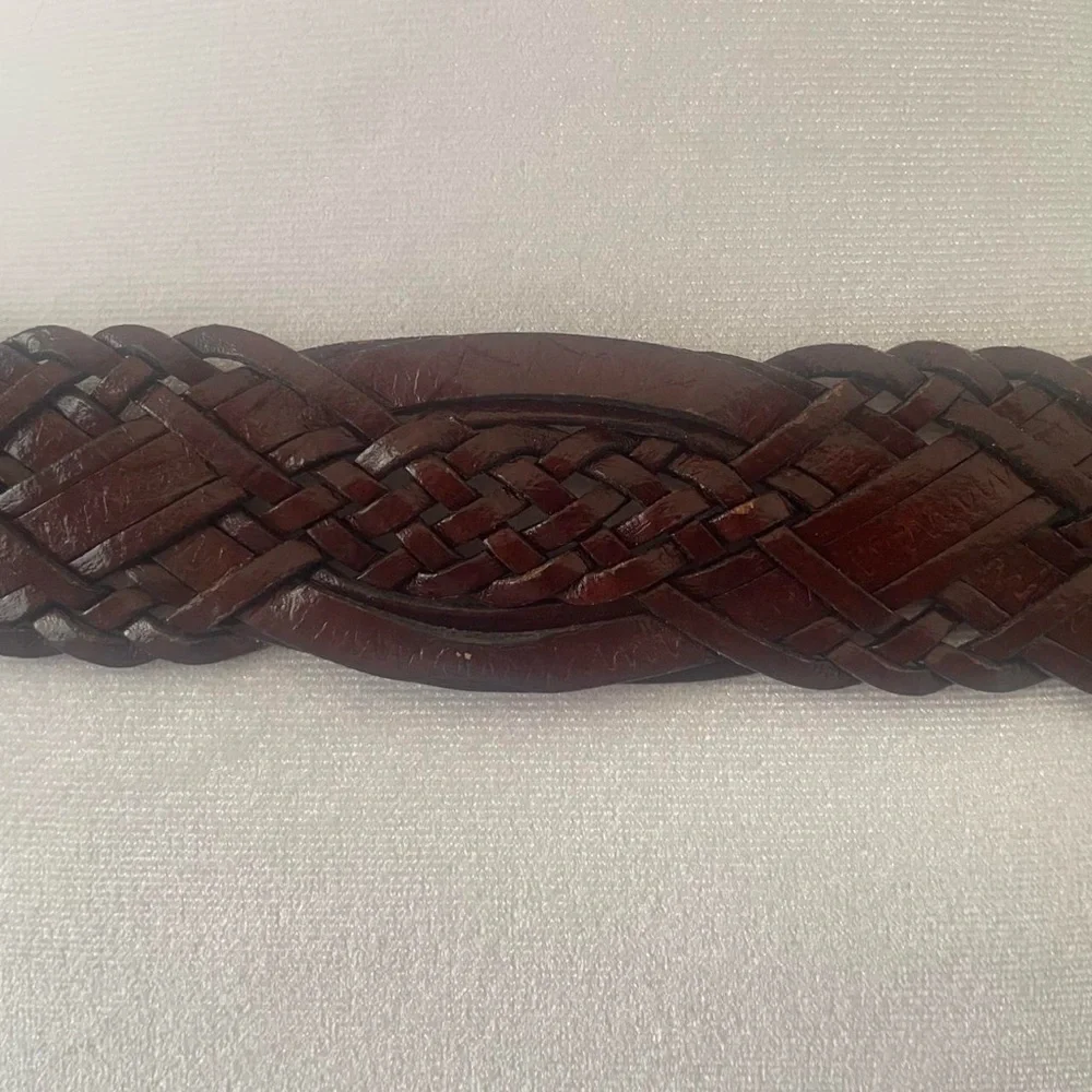 Brown burgundy leather braided belt with oval leather buckle‎ by Chinese Laundry